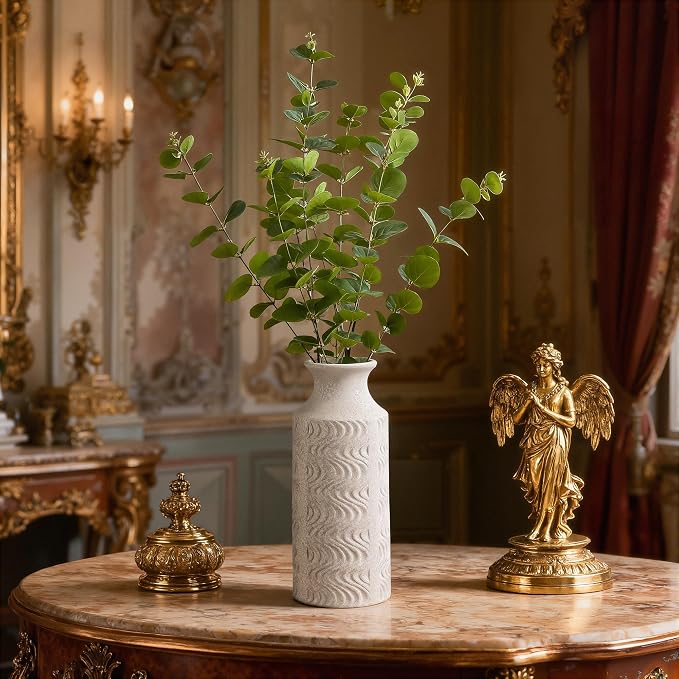 Ceramic Flower Vase, 11 Inch Tall Rustic Vase for Decor | Large White Vase Adds Vintage Charm to Centerpieces, Table, Living Room, and Home Decor, Perfect for Farmhouse Style Spaces