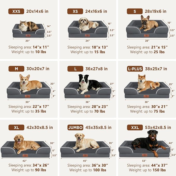 Comfort Expression Waterproof Orthopedic Dog Beds for Extra Large Dog | Supportive Egg Crate Foam Big Dog Bed with Removable Bolster, Dog Couch with Washable Cover & Non-Slip Bottom, 53x42Inch