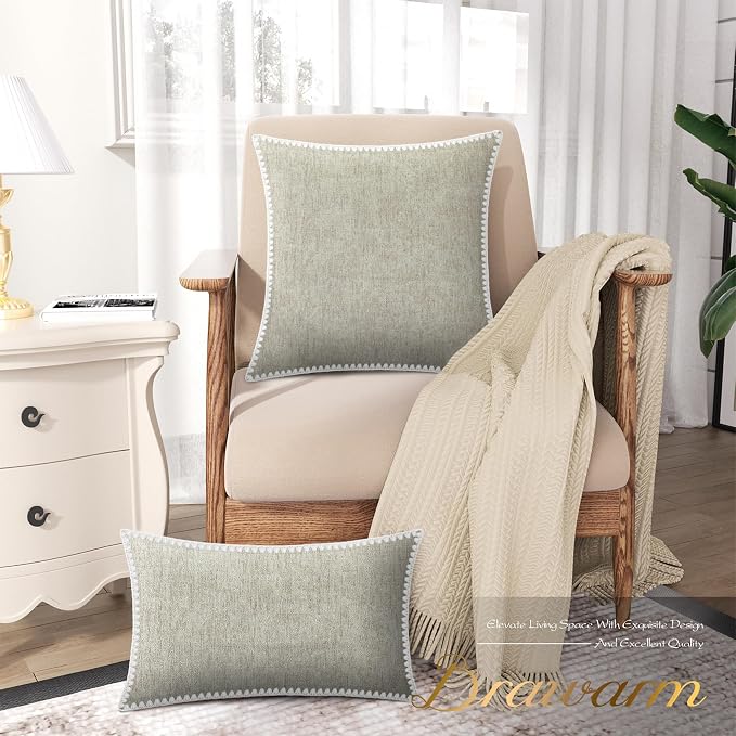 BRAWARM Chenille Throw Pillow Covers 18x18 Inches, Taupe, 2 Pack | Decorative Pillow Covers with Shell Edge, Soft Cushion Cases for Sofa Bed Living Room Home Farmhouse (No Insert)