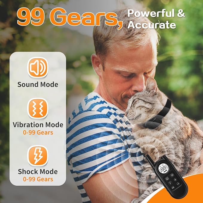 Smallest Cat Shock Collar, Ultra-Light Cat Training Collar with Remote for Cats 5–15lbs & Small Dogs, Waterproof, Rechargeable, 1300ft Range (Black)