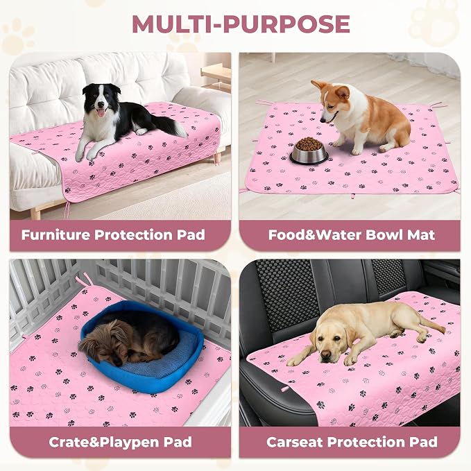 Fostanfly Washable Pee Pads for Dogs, Ultra-Absorbent, 36"x41"-2 Pack, Pink | Leak-Proof, Waterproof, Non-Slip, Large Reusable Pee Pads for Puppy Potty Training, Crate and Playpen with 8 Tie Straps