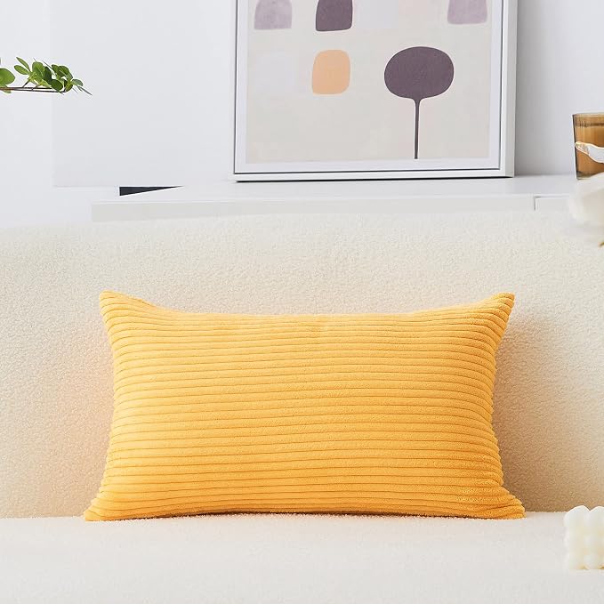 Home Brilliant 12 x 20 Pillow Cover Rectangle Striped Corduroy Velvet Rectangular Throw Pillow Cover for Chair Mustard Yellow Summer Decor, 30 x 50cm(12x20 inch), Sunflower Yellow