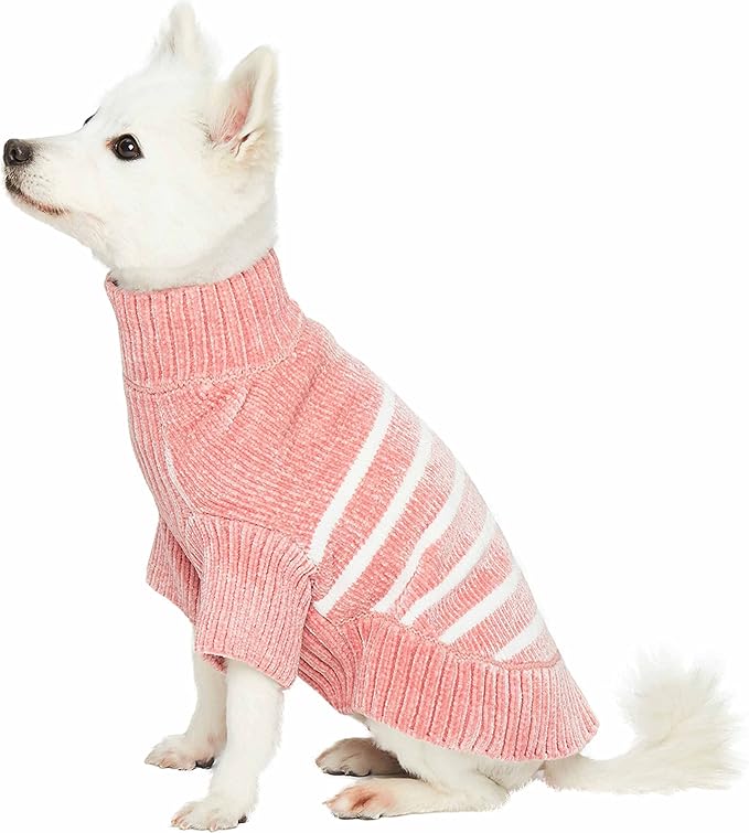 Blueberry Pet Cozy Soft Chenille Classy Striped Dog Sweater in Dusty Rose, Back Length 22", Pink Clothes for Dogs