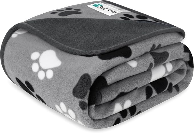 PetAmi Waterproof Dog Blanket for Couch, Pee Proof Reversible Cat Blanket for Sofa Bed Furniture Protector, Soft Fleece Washable Pet Throw for Dogs Cats Puppies Kittens, 60x80 Paw Print Gray