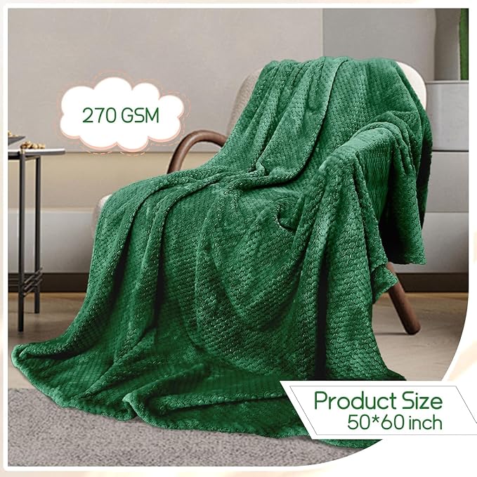 4 Pack Fleece Throw Blankets 50x60 Inches - Oeko-Tex Certified 100, 270 GSM Ultra Soft Plush for Bed, Couch and Cozy Gifts. 3D Waffle Texture, No Shedding No Pilling All Season (Green)