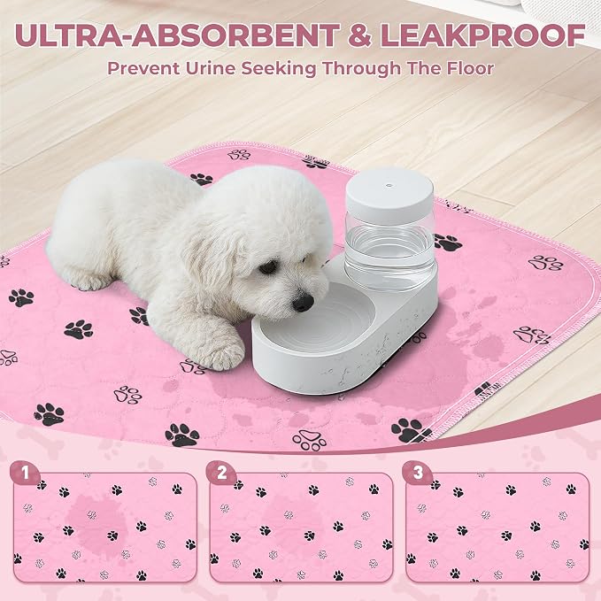 Fostanfly Reusable Puppy Pads, 2 Pack 18"x 24" Washable Dog Pee Pads, Pink | Reusable Potty Training Pads for Dogs, Waterproof, for Playpen, Crates & Furniture
