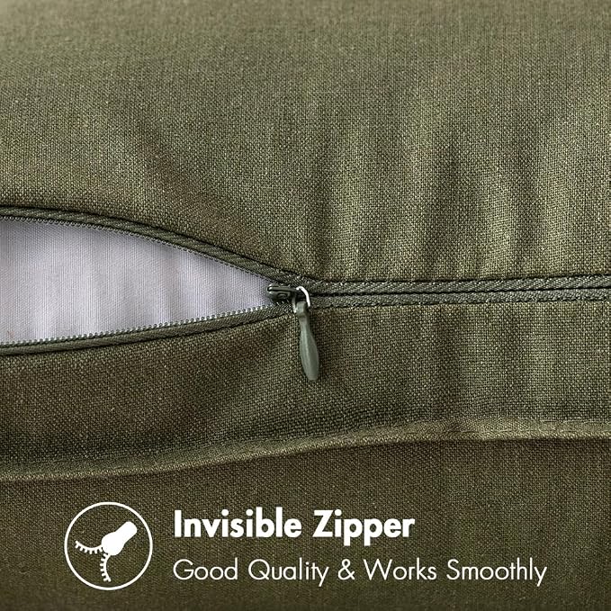 MIULEE Lumbar Decorative Linen Pillow Covers 12x20 Inch Olive Green | Pack of 2 Boho Farmhouse Modern Accent Throw Pillows, Soft Neutral Cushion Covers, Home Decor for Sofa Couch Bed Living Room
