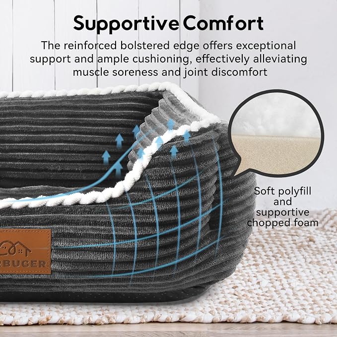 Zerbuger 25in Dark Grey Rectangle Cat Dog Bed Machine Washable Sofa | Sleeping for Large Medium Small Pets Indoor Outdoor, Non-Slip Bottom Soft Puppy Bed Durable Orthopedic Calming Pet Cuddler