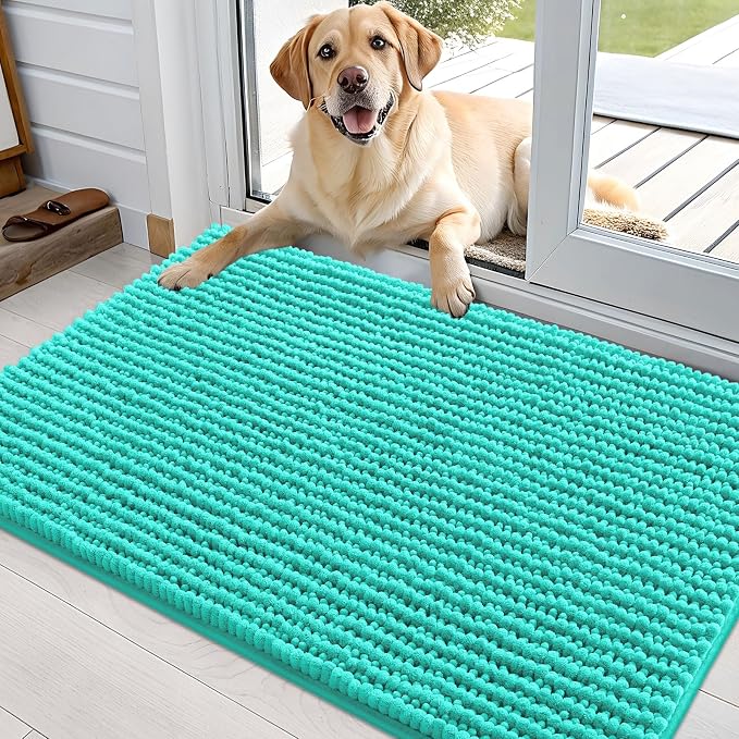 OLANLY Dog Door Mat for Muddy Paws 36x24, Extra Absorbent Chenille Mud Mat | Teal, Absorbs Moisture and Dirt, Non-Slip Machine Washable Doormat, Quick-Drying Indoor Entryway Floor Mat for Dogs