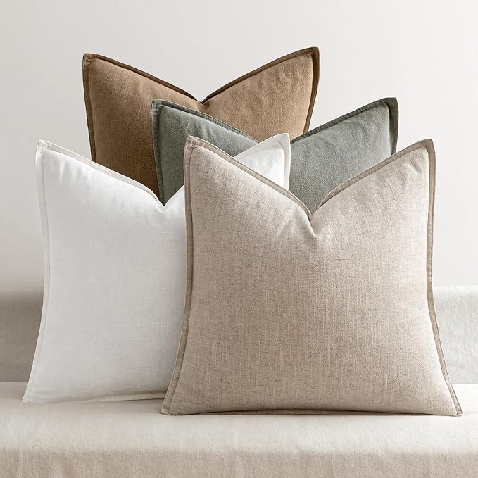 MIULEE Neutral Boho Linen Decorative Pillow Covers 20x20 Inch Pack of 4 | Natural Throw Pillow Covers, Soft Farmhouse Couch Pillowcases, Modern Home Decors for Living Room Bed Sofa