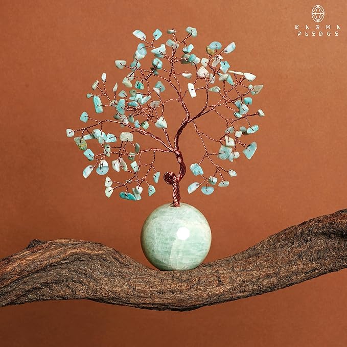 Crystal Tree of Life Birthday Gifts for Women, Handmade Home Decor, Office, Room Decoration, Amazonite Healing Crystal Chakra Tree for Money, Positivity, Reiki, Good Luck Gifts for Her, Mom & Dad