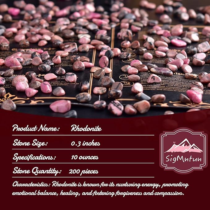 Polished Rhodonite Crystal Chips 200 Pcs - 0.3" 10 oz Tumbled Stone Chips Crushed Sea Glass Stones Healing Reiki Crystal Making Home Decoration