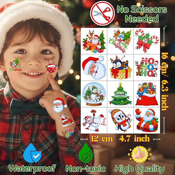 Christmas Temporary Tattoos Stickers - 60Pcs Christmas Decorations Xmas Party Decorations Party Favors Goodie Bags Supplies Accessories Decor Winter Reindeer Penguin Gift Idea For Kids Youth Adult