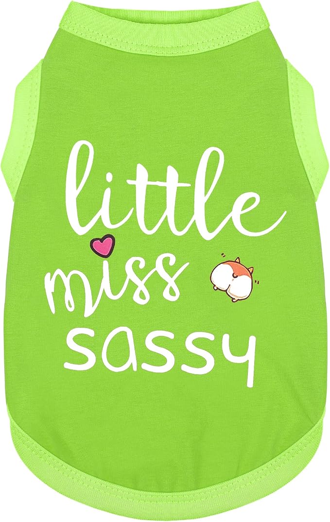 Dog Clothes Fashionable Sleeveless Pet Vest: 'Little Miss Sassy' Printed Cotton Dog Shirt, Ideal for Small, Medium, and Large Breeds, Ensuring Comfort and Breathability Green 3XL