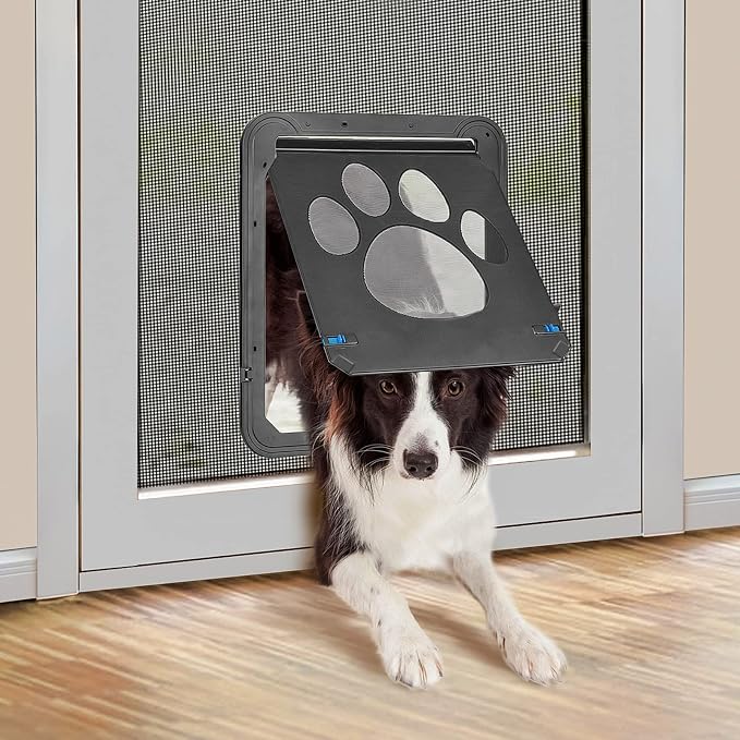 Large Dog Door for Screen Door, 12"×14" Pet Screen Door Magnetic Closure Dual-Side Lockable Pet Door for Medium to Large Dogs, Easy to Install, Black