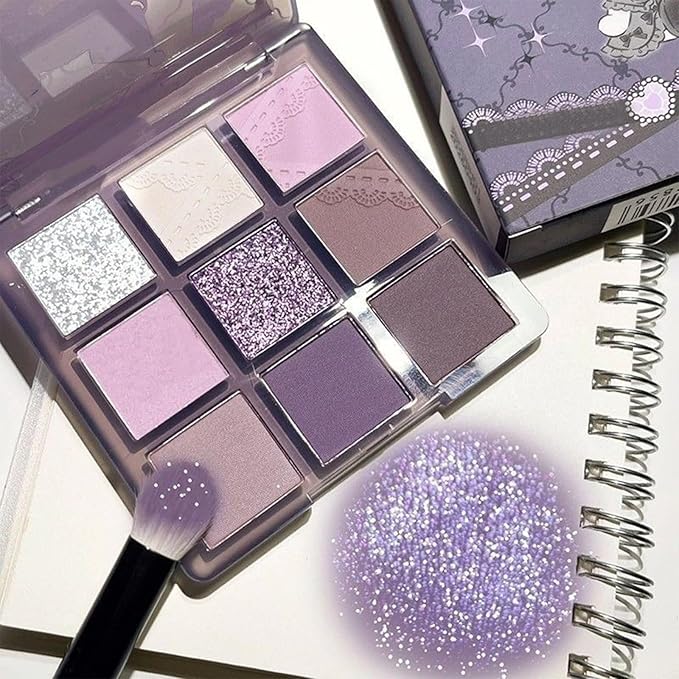 9 Colors Matte Nude Purple Shimmer Gold Dark Plum Colorful Eyeshadow Palette Matte Shimmer Korean Natural Eye Shadow palettes Highly Pigmented Naturing-Looking Long Lasting (#Dark Night Purple)