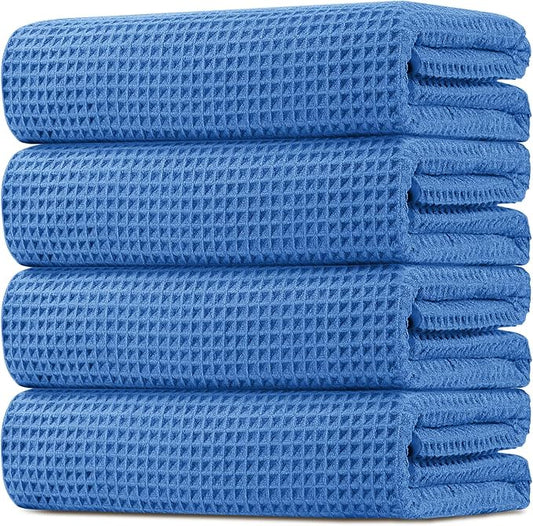 HOMEXCEL Waffle Bath Towels 4 Pack, Premium Microfiber Beach Towels, Ultra Soft, Lightweight, Highly Absorbent Quick Dry Towel for Bathroom, Beach, Pool, Gym, Shower, Hotel and Spa, 30 x 60 Inch Blue