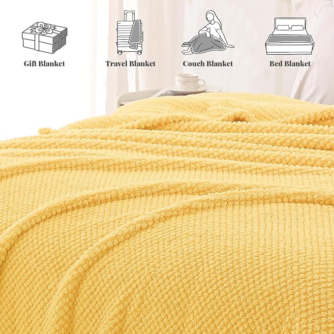 Whale Flotilla Soft Fleece Twin Size Bed Blanket, Yellow | 60x80 Inch, Suitable for Bed, Fluffy Fuzzy Jacquard Blankets for All Season, Lightweight and Cozy