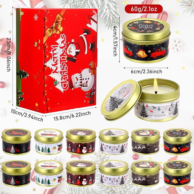 MTLEE 24 Pcs Christmas Scented Candles Set Vintage Christmas Candles with Festive Fragrance for Xmas Holiday Party Rustic Home Decor Stocking Stuffer Gifts for Women Men Coworkers Friend(Wood)