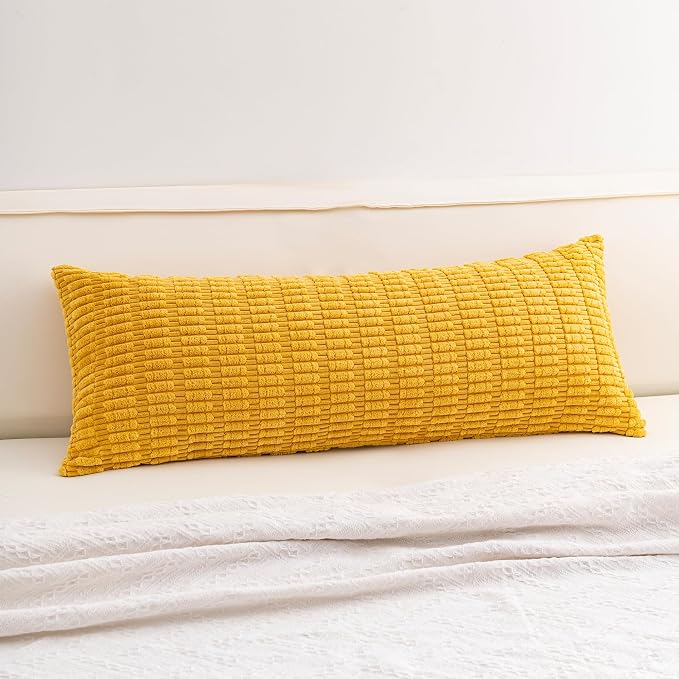 Aegero Corduroy Decorative Throw Pillow Covers 14x36 Inch Soft Striped Pillow Covers Modern Farmhouse Home Decor for Sofa Living Room Couch Bed（Yellow）