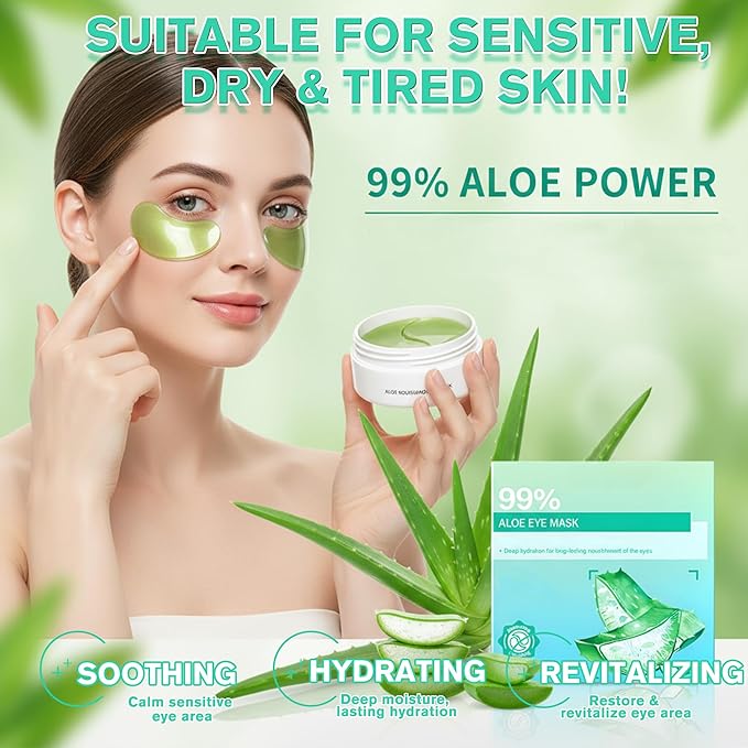 Aloe Vera Under Eye Gel Patches – Cooling Hydrating Eye Pads with Aloe, Refreshing Under Eye Mask for Sensitive Skin