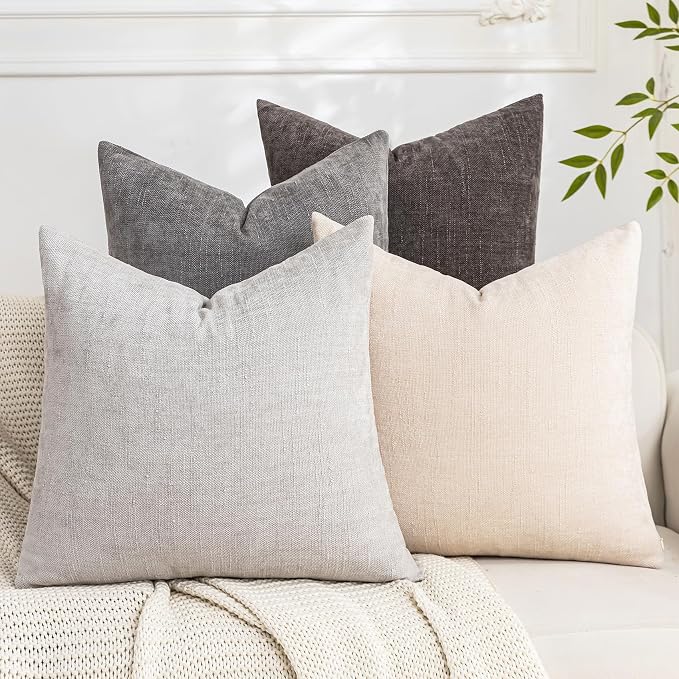 Set of 4 Soft Textured Decorative Throw Pillow Covers 26x26 Inch Cozy Farmhouse Cushion Cover Square Accent Pillow Cases for Bed Couch Sofa Living Room, Grey Series