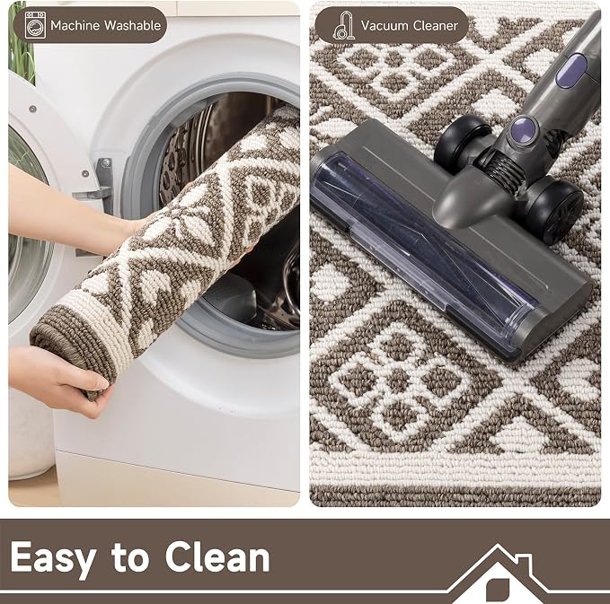 Ileading Hallway Runner Rug 2x6 ft,Washable Indoor Brown Carpet with Non Slip Rubber Backing,Low Pile Durable Kitchen Floor Mat for Laundry Entryway Door & High Traffic Areas