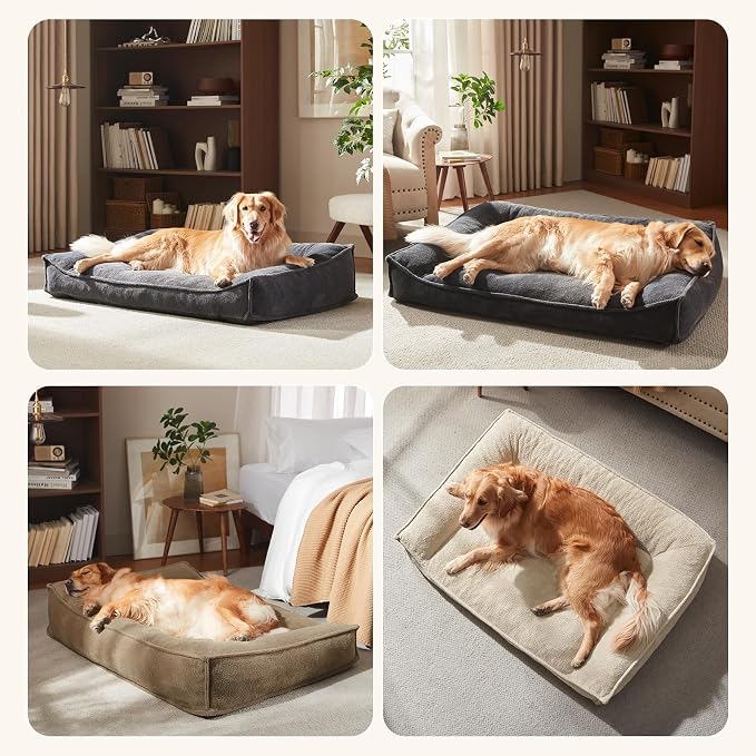 FURTIME XXL Orthopedic Dog Beds Large Sized Dog, Extra Thick Dog Couch 48" | Supportive Pet Sofa, Ergonomic Slant Dog Beds with Removable Washable Cover, Ultra Soft Surface & Non-Slip Bottom, Brown