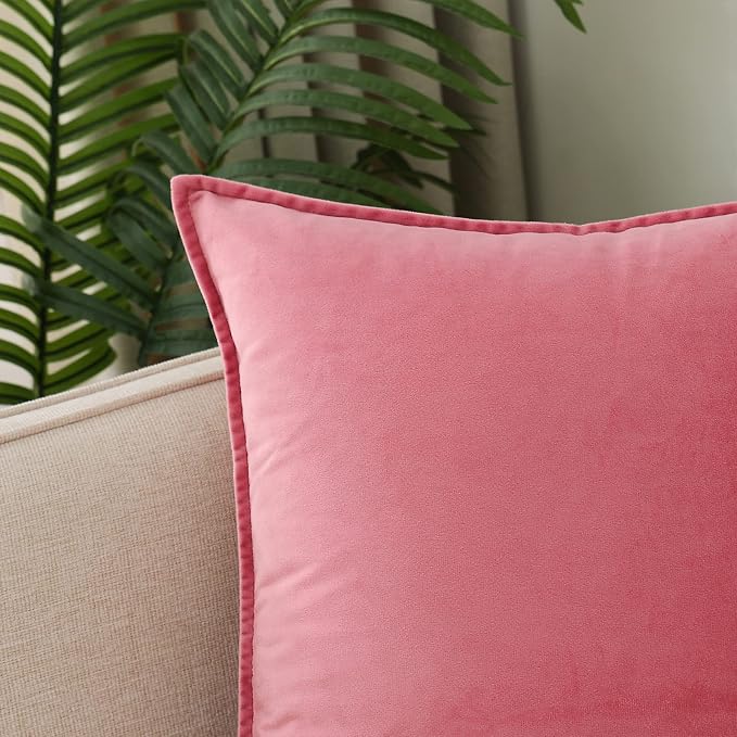 JIAHANNHA Velvet Pink Throw Pillow Covers 18”x18”Pack of 2 Soft Decorative | Square Cushion Covers for Couch Sofa Bed Livingroom Car Home Decor,45x45Cm