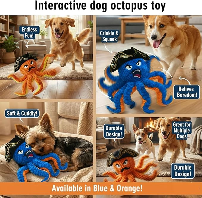 2026 Interactive Dog Toys, Self Moving Octopus Dog Toy Set with 2 Balls - Automatic Wobble Ball & Durable Chew Ball, 4-in-1 Squeaky Plush Enrichment Toy to Keep Them Busy for Medium Large Dogs