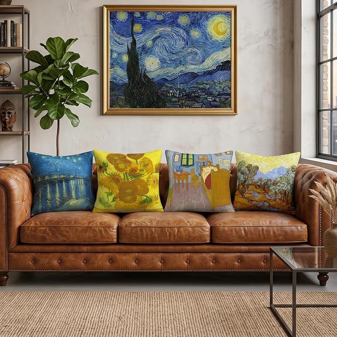 Abstract Pillow Covers Set of 4 Vincent Van Gogh Cushion Covers Decorative Pillow Cases 18x18 inches