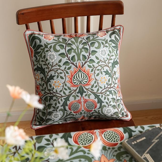 Designer Linen Square Throw Pillow Cover,Set of 2,18"x18"-Naples A | Vintage French Elegant Pillow Cover,Concealed Zipper Design,Floral Pattern,Sofa,Bedroom,Living Room,Lounge Chairs