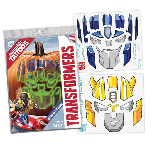 Transformers Pumpkin Decorating Tattoos – No Carve Halloween Pumpkin Kit | Includes Autobots & Decepticons Designs, Easy to Apply, Mess-Free, Kid-Friendly, Officially Licensed