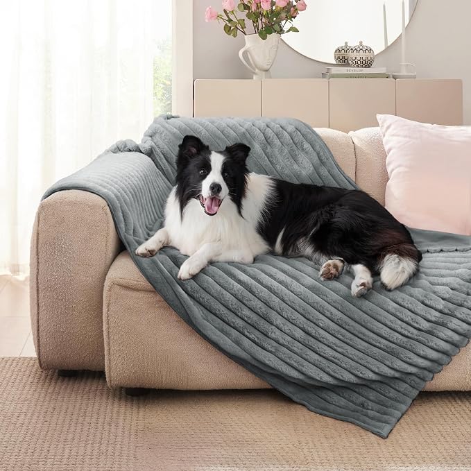 Waterproof Pet Blanket for Large Dogs & Cats - Reversible Calming Plush, Washable Furniture Cover for Couch, Bed, Car Seat, Blocks Leaks, Stains & Pet Fur (Grey, 30"x40")