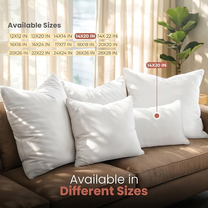 Utopia Bedding 14x20 Pillow Inserts, White Throw Pillows for Couch, 2 Pack | Indoor cushion inserts for bed, sofa & couch, Supportive & fluffy decorative pillows for everyday comfort, Set of 2, White