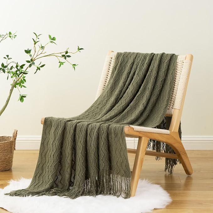 BATTILO HOME Throw Blanket for Couch, Textured Knit Throw, Olive Green Throws for Home Decor, Soft Blanket Throw for Bedroom Decor Housewarming Gifts, 50"x60"