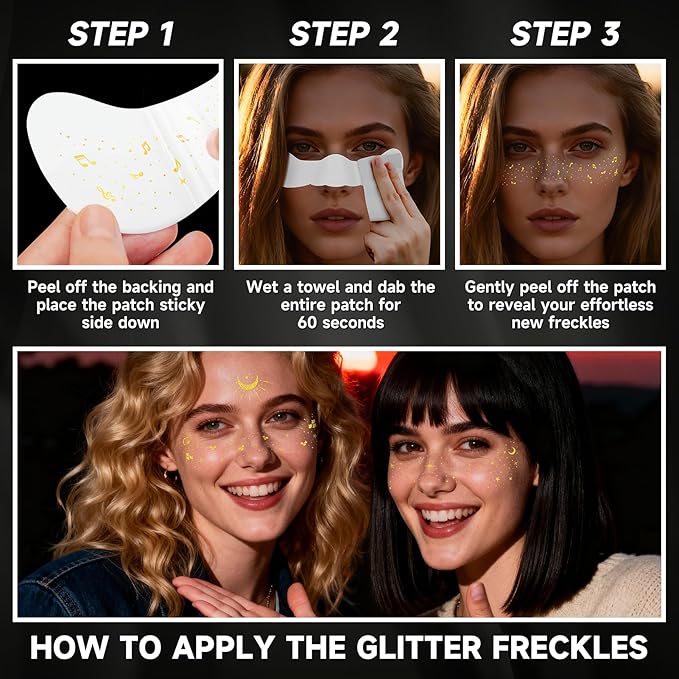 30PCS Glitter Freckles Face Tattoos & Face Gems Set, Multi-Style Gold Glitter Temporary Tattoos Makeup Patches, Fake Freckles Face Glitter for Women’s Rave Outfits & Accessories