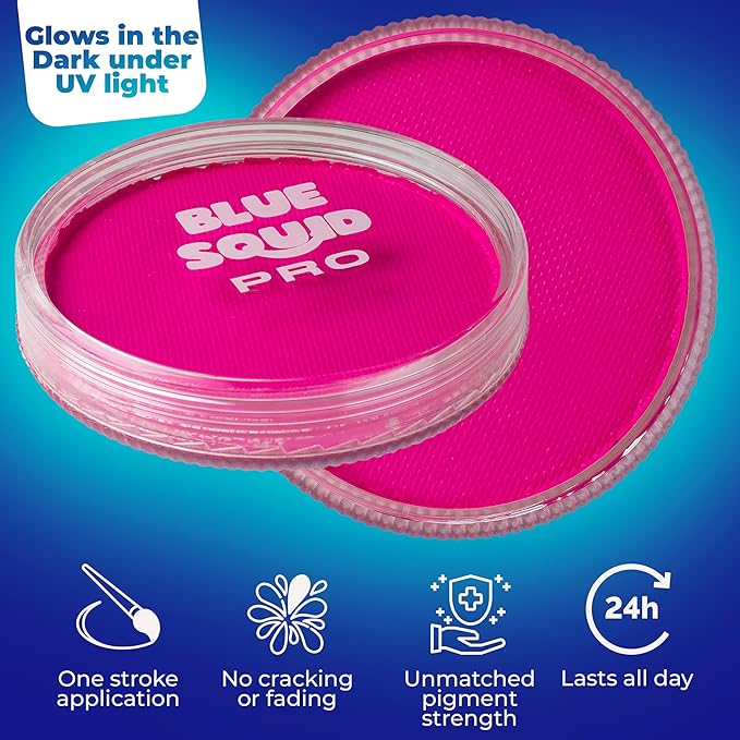 Blue Squid Face Paint Water Based Single Cake Professional Face Paint & Body Paint - Water Activated, Kids Adults Face Painting for Costume, Halloween Makeup, Cosplay - Neon Pink Face Paint 30g
