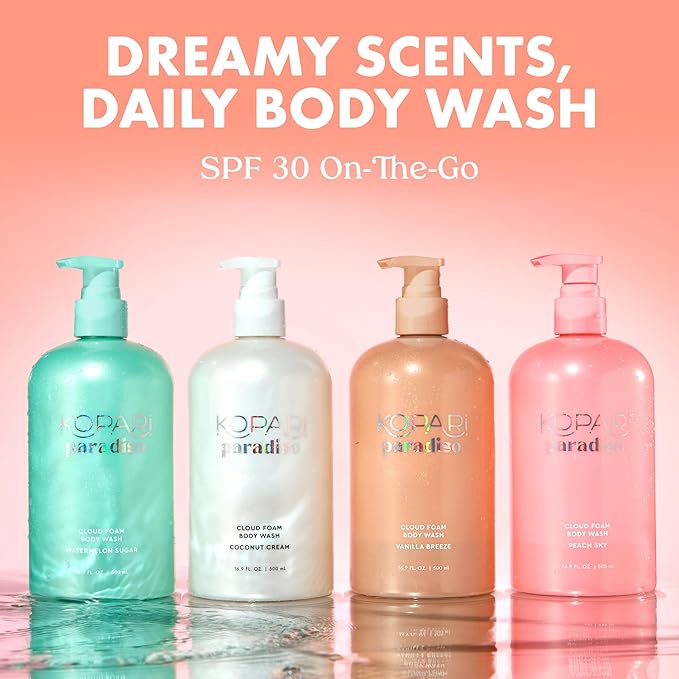 Kopari Paradiso Cloud Foam Body Wash – Peach Sky | Hydrating Foaming Body Wash with Hyaluronic Acid & Vitamin E | Gentle Cleanse, Juicy Scent