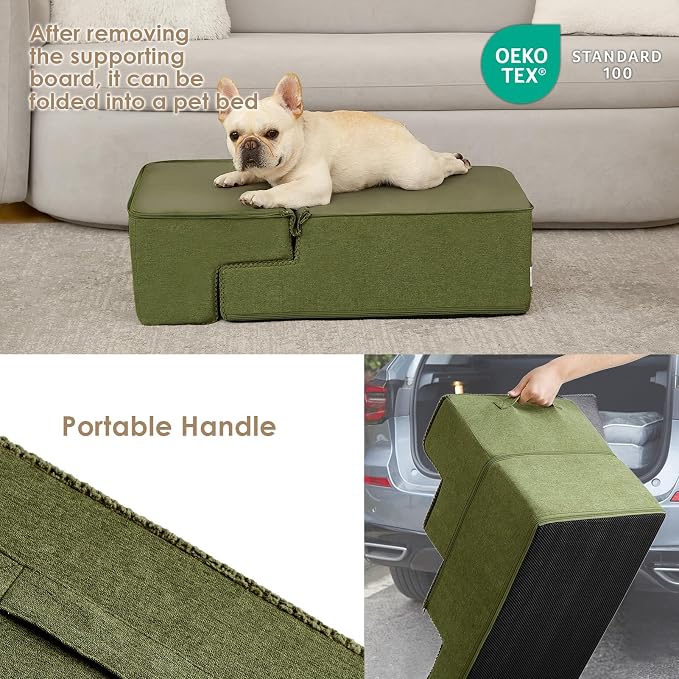 EHEYCIGA Dog Stairs for Bed 18" H, Dog 4-Steps for High Bed, Olive Green | Pet Steps for Small Dogs and Cats, Non-Slip Balanced Pet Ramp Indoor