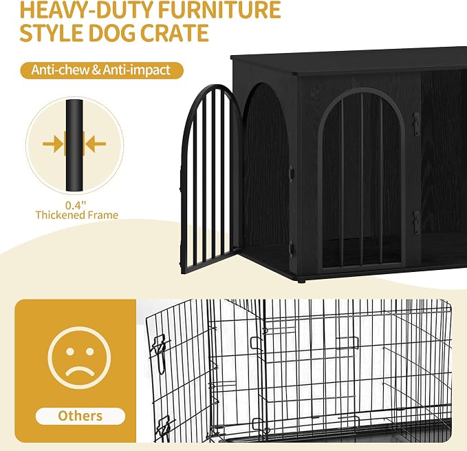 Hzuaneri 31.5'' Dog Crate Furniture,Dog Kennel Indoor for Small/Medium Dogs | Dog Kennel Furniture Wooden Dog Cage Heavy Duty Dog Crate Decorative Pet House End Side Table TV Stand,Black DFC85104B