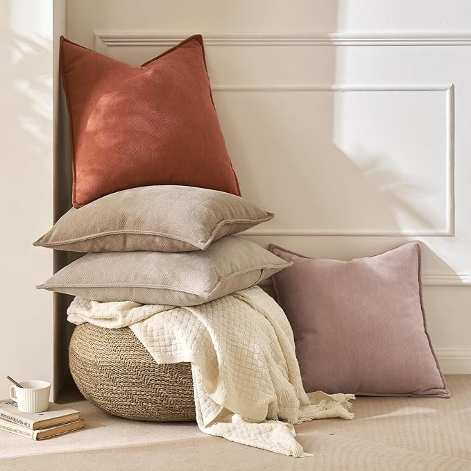 MIULEE Pack of 2 Blush Pink Euro Shams Chenille Pillow Covers 22x22 Inch | Decorative Soft Couch Throw Pillows,Farmhouse Cushion Covers,Elegant Design for Sofa,Bed,Living Room,Summer Decor