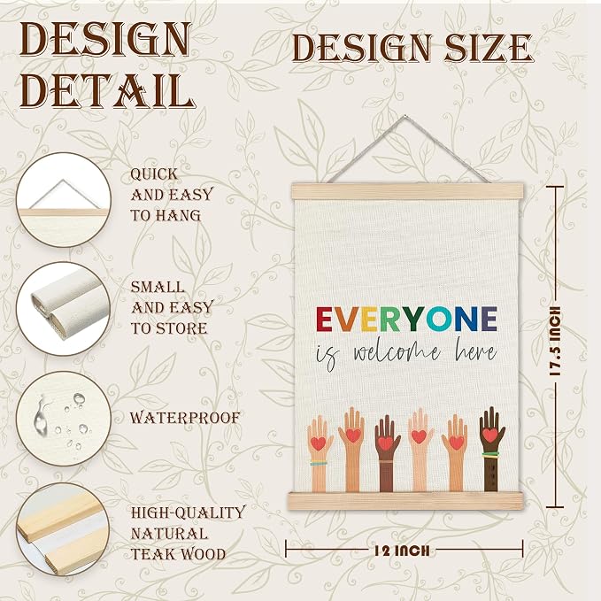 URLLUAE Everyone is Welcome Here Diversity Wall Art Posters for Classroom, Inspirational Diversity Poster Hanger Frame for Classroom School Counselor Office Wall Decor, 12x16 Inch