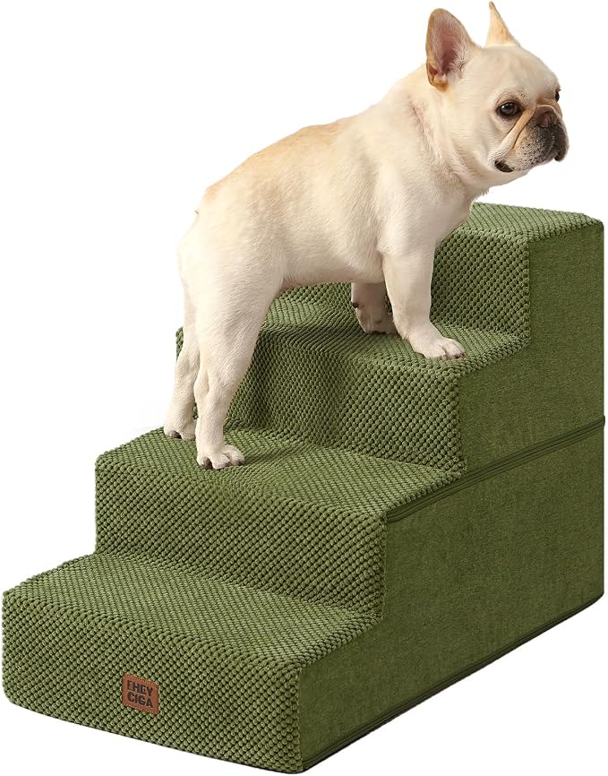 EHEYCIGA Dog Stairs for Bed 18" H, Dog 4-Steps for High Bed, Olive Green | Pet Steps for Small Dogs and Cats, Non-Slip Balanced Pet Ramp Indoor