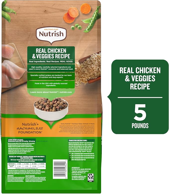 Nutrish Rachael Ray Adult Dry Dog Food Real Chicken & Veggies Recipe, 5 lb. Bag (Pack of 2)