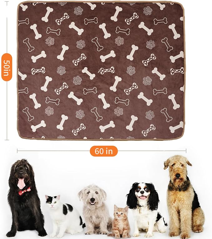 Washable Waterproof Dog Blankets for Large Dogs 50"x60" Brown | Soft Fluffy Pet Blanket for Couch Sofa Car Crate, Bed Furniture Protector, Reversible Sherpa Fleece Dog Blanket