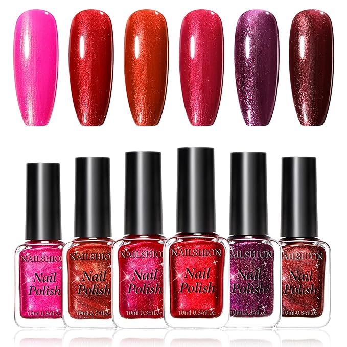 Red Nail Polish Set, 2026 Valentine's Day 6 Colors Red Cherry Dark Red Wine Nail Polish Kit, Opaque,Hema-free Quick Dry, Non Gel, 12-Toxic-free, Home DIY Nails Art Gift for Women Girls