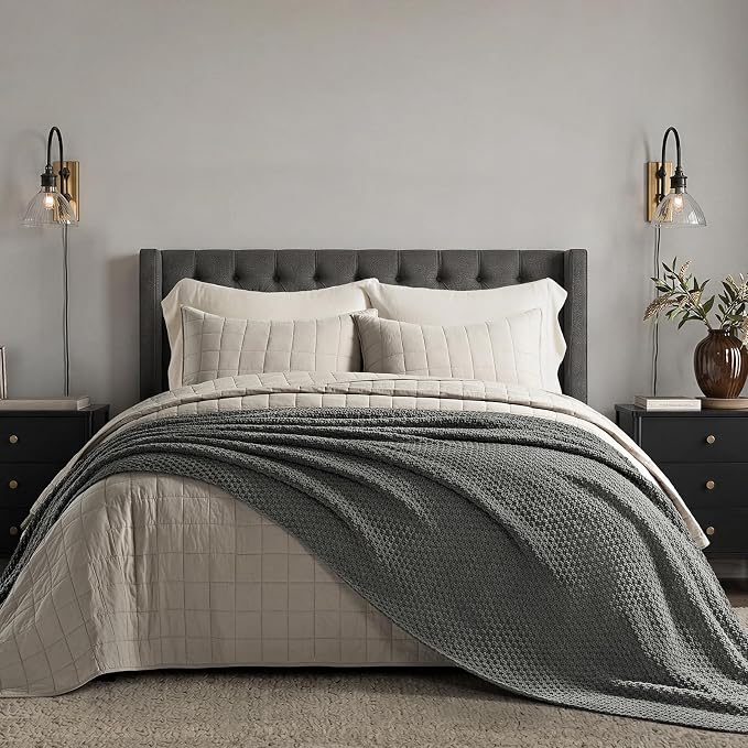 EVERGRACEHOME Chunky Chenille Knit Throw Blanket, 108x92, Charcoal Gray | Sculpted Moss Stitch, Chic Modern Farmhouse, All-Season Warmth, OEKO-TEX® Certified, Oversized King for Couch, Bed, Sofa