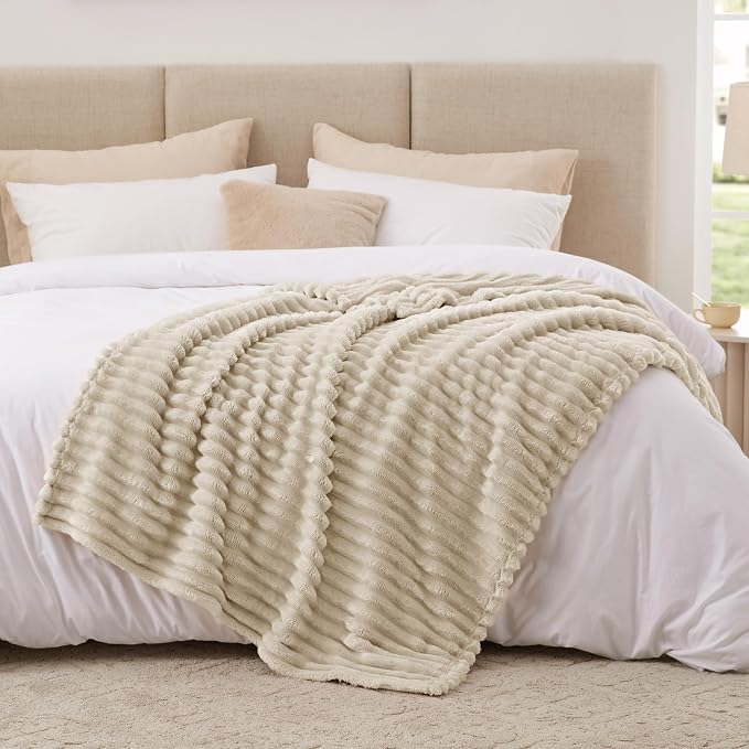 EXQ Home Gentle Soft Fleece Throw Blanket – Cozy Lightweight Blanket for Couch Bed – All-Season Warm Fuzzy Flannel Blanket for Women Mom Her – Gifts for Birthday(50"x60",Linen)