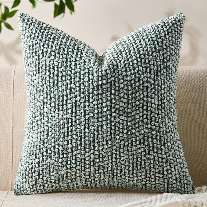 Allorry Soft Wool Decorative Throw Pillow Covers 26x26 Green SY011D26 | Cozy Soft Touch,Neutral Textured Boho Cushion Covers for Modern Farmhouse Sofa Bedroom Living Room Decor